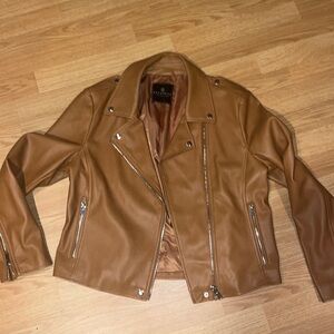 Caramel color faux leather biker jacket size L